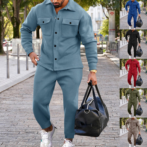 Herren nan zweiteiliges Overshirt- und Jogginghose-Set aus strukturiertem Jersey mit aufgesetzten Brusttaschen und konischer Silhouette Drune