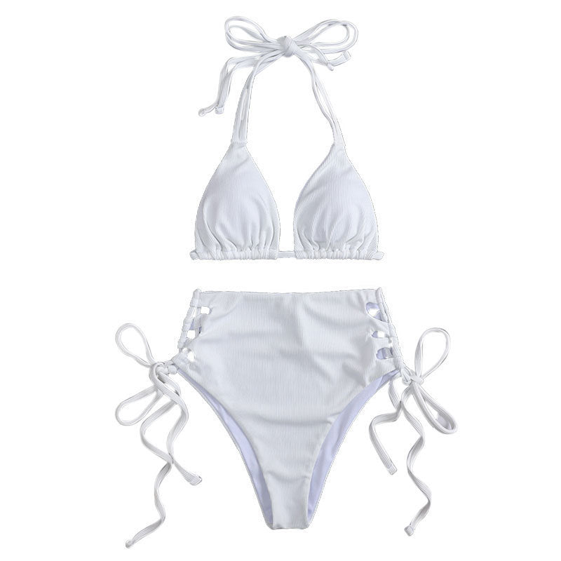 Damen Hochtailliertes Triangel-Bikini-Set mit Bindebändern Drune