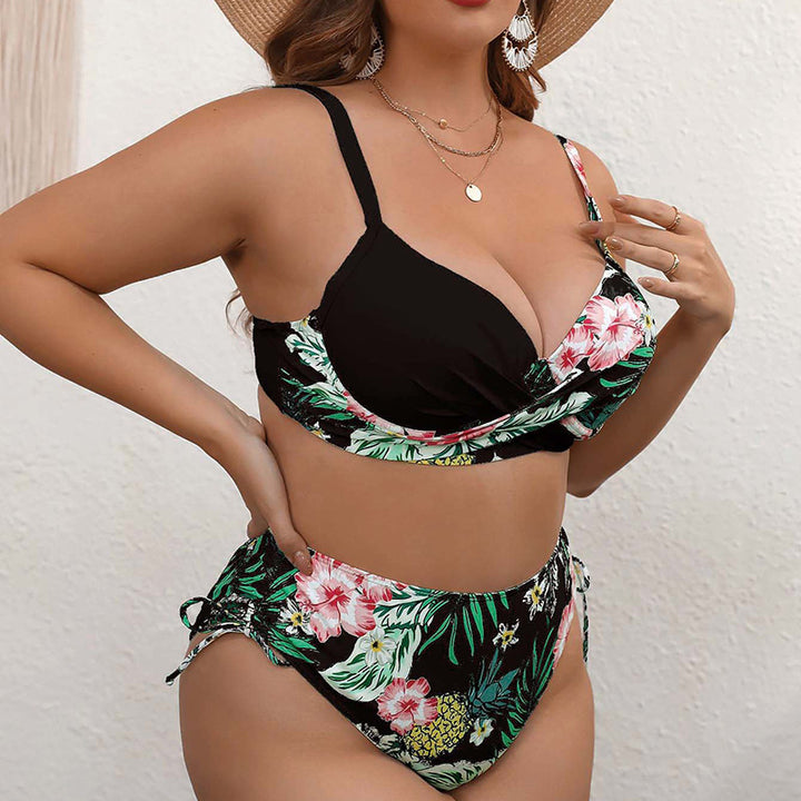 Damen Hochtailliertes Bikini-Set mit floralem Oberteil Drune