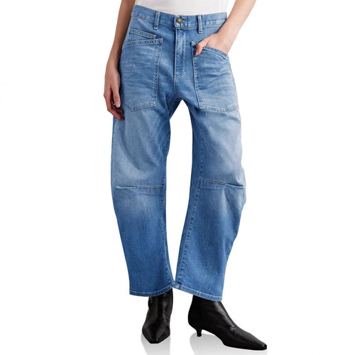 Damen nan lässige Canvas-Hose mit hohem Bund, weitem Bein und aufgesetzten Taschen Drune