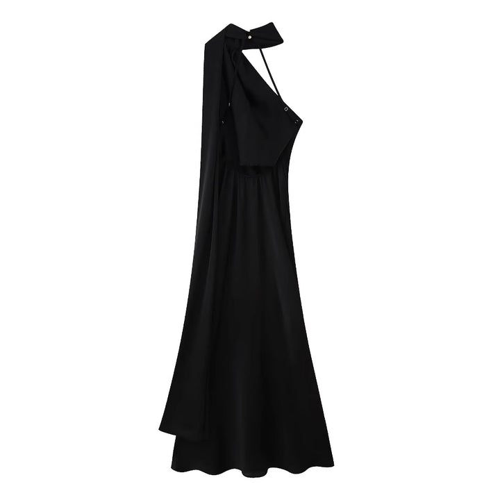 Damen Abendkleid mit elegantem Stehkragen und voluminösem Cape Drune