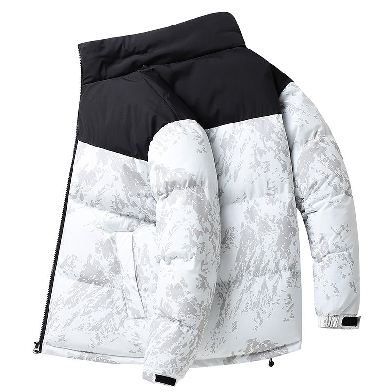 Herren Wattierte Steppjacke mit Camouflage‑Print, hohem Stehkragen & verstellbarem Saum Drune