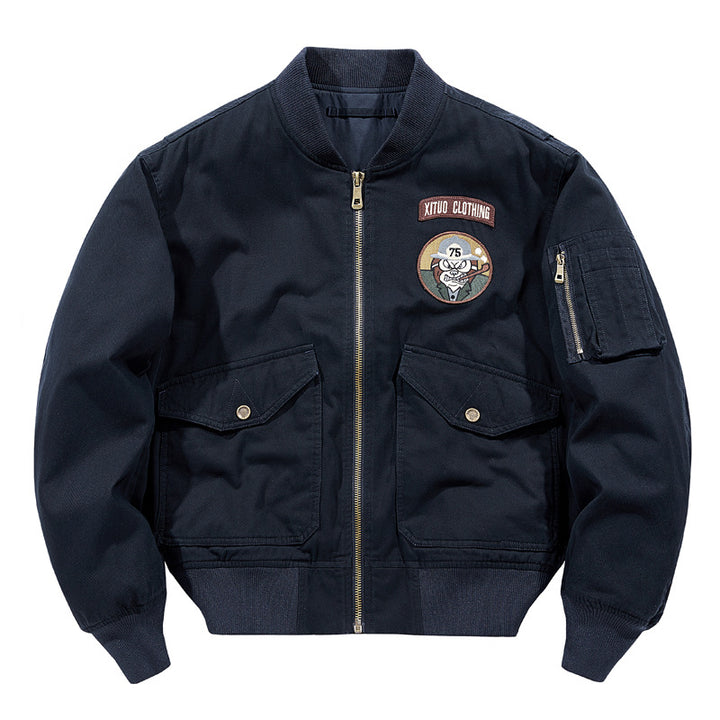 Herren  Aviator Utility Flight Jacket mit gesticktem Brustpatch und Mehrfachtaschendesign Drune