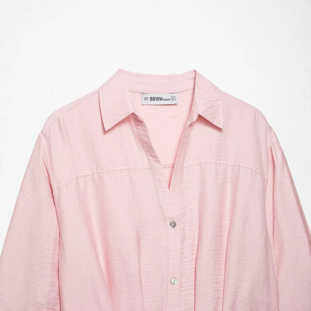 Damen Kastige Cropped-Bluse mit Hemdkragen, verkürztem Saum und Aufrollärmeln Drune