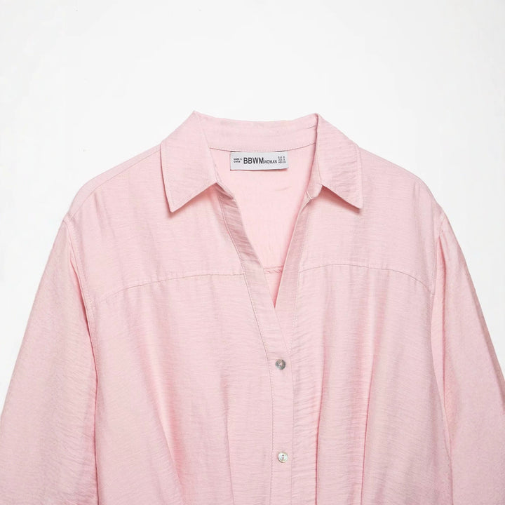 Damen Kastige Cropped-Bluse mit Hemdkragen, verkürztem Saum und Aufrollärmeln Drune