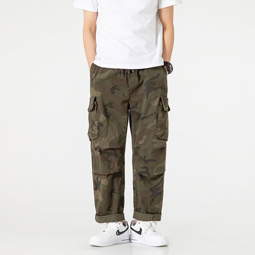 Herren Loose‑Fit Cargohose im Army‑Style mit elastischem Bund, Kordelzug und Multifunktions‑Taschen Drune
