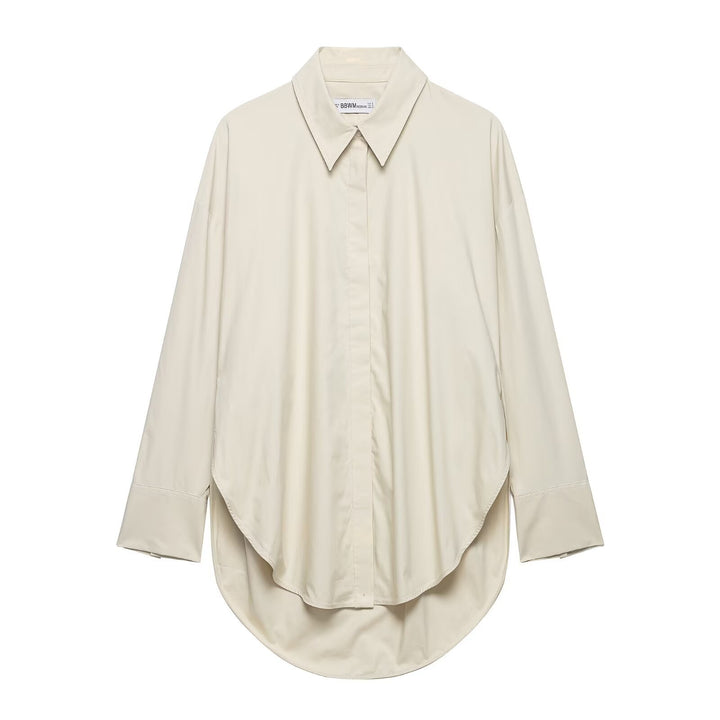Damen Oversize-Hemd mit verlängertem Rundsaum und verdeckter Knopfleiste Drune