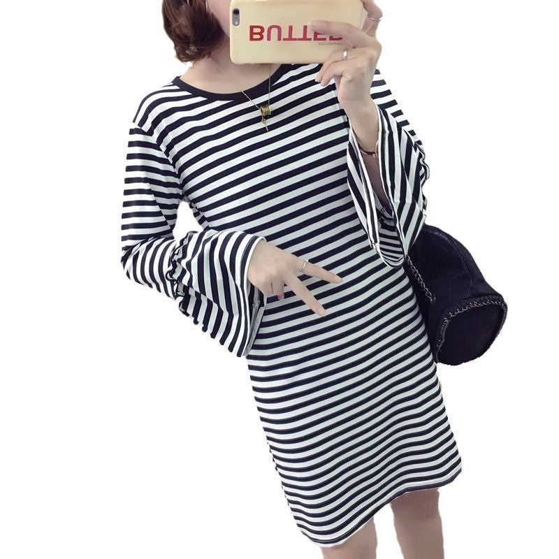 Damen gestreiftes Minikleid mit voluminösen Ärmeln Drune