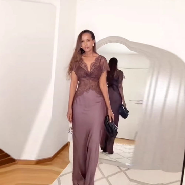 Damen Elegantes Abendkleid mit Spitzenapplikationen und schmalem Schnitt Drune