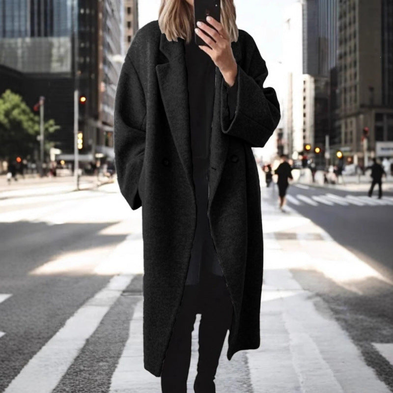 Damen Oversize Wollmix-Mantel mit doppelreihiger Knopfleiste, weitem Reverskragen und Eingrifftaschen Drune