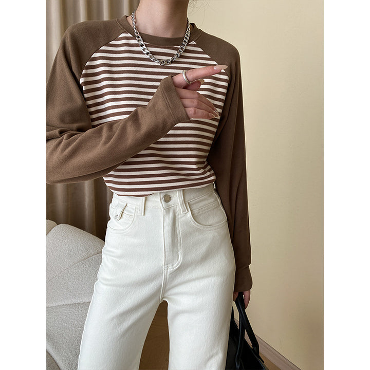 Damen gestreiftes Langarmshirt mit Raglanärmeln und modischem Design Drune