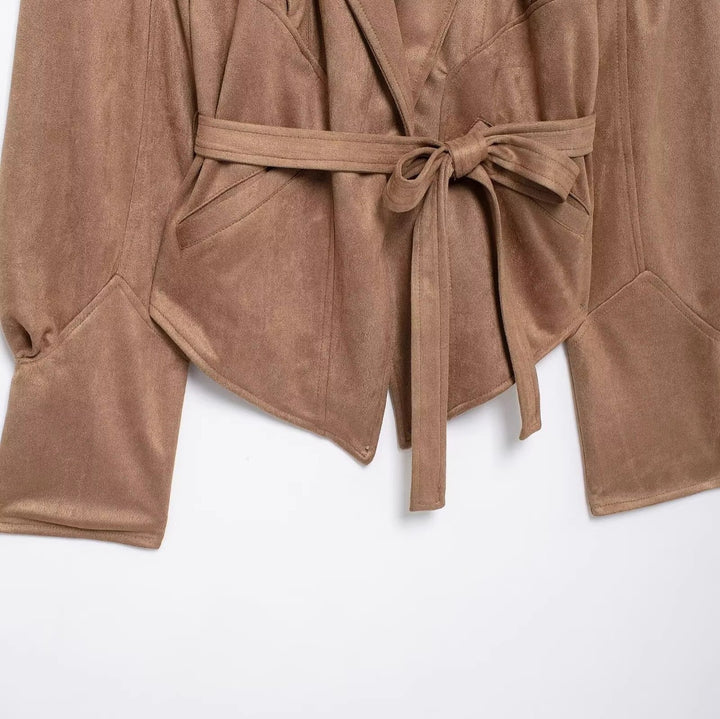 Damen Trendige Kunstlederjacke mit modischem Gürtel und raffiniertem Schnitt Drune