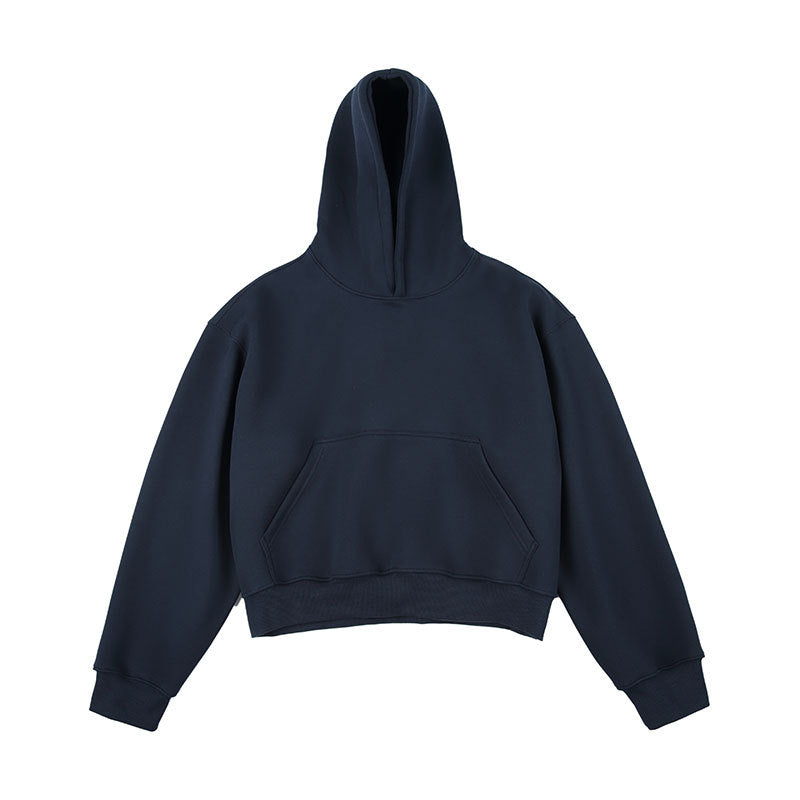 Unisex Kastiger gekürzter Kapuzenpullover mit Kängurutasche und geripptem Saum Drune