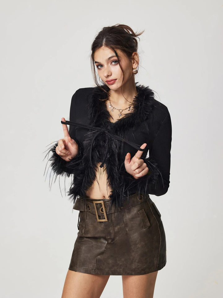 Damen kuschelige Jacke mit Federn Drune