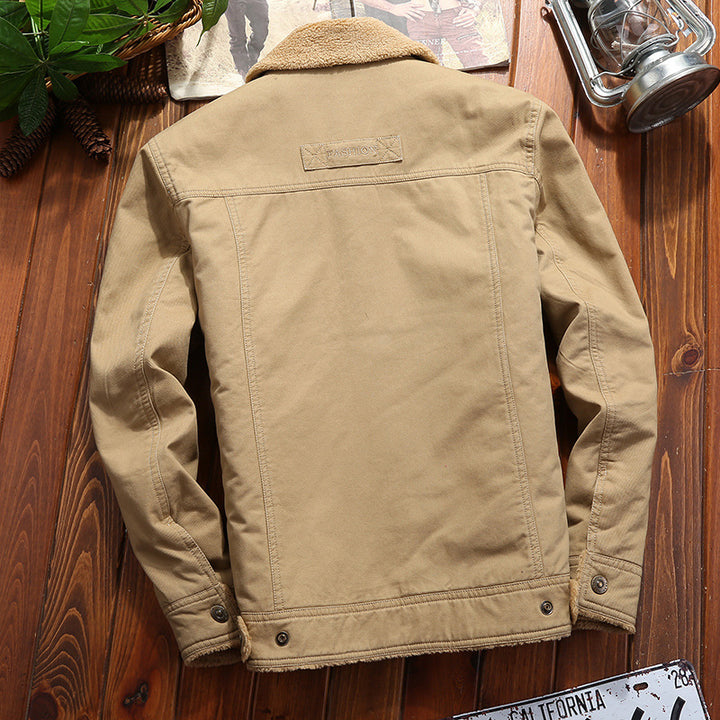 Herren nan robuste Canvas-Arbeitsjacke mit komplettem Sherpa-Innenfutter, verdeckter Druckknopfleiste und funktionalen Brust- und Eingrifftaschen Drune