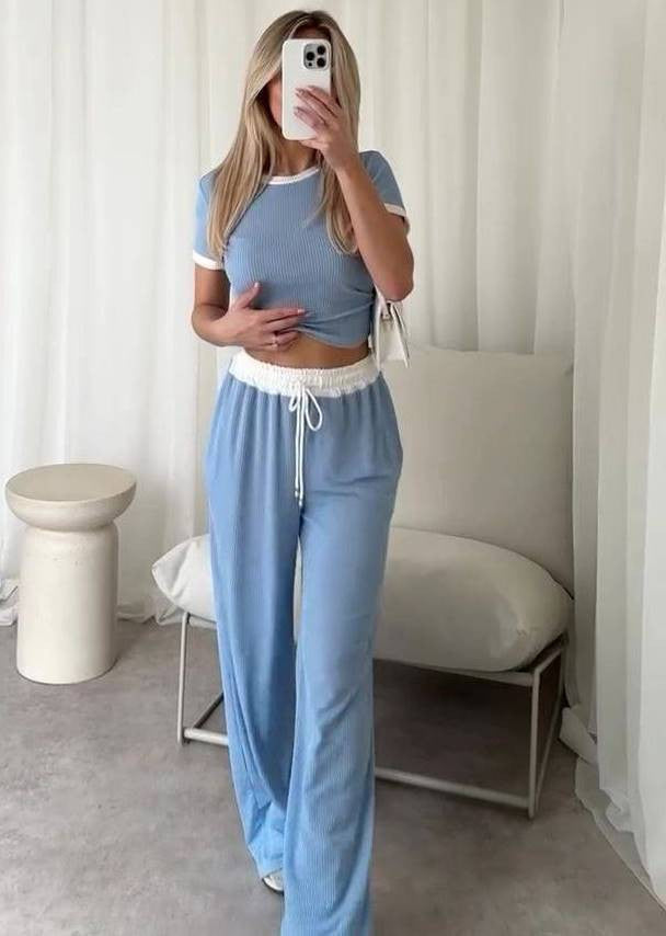Damen Loungewear-Set mit cropped Oberteil und weitem Hosenbein Drune