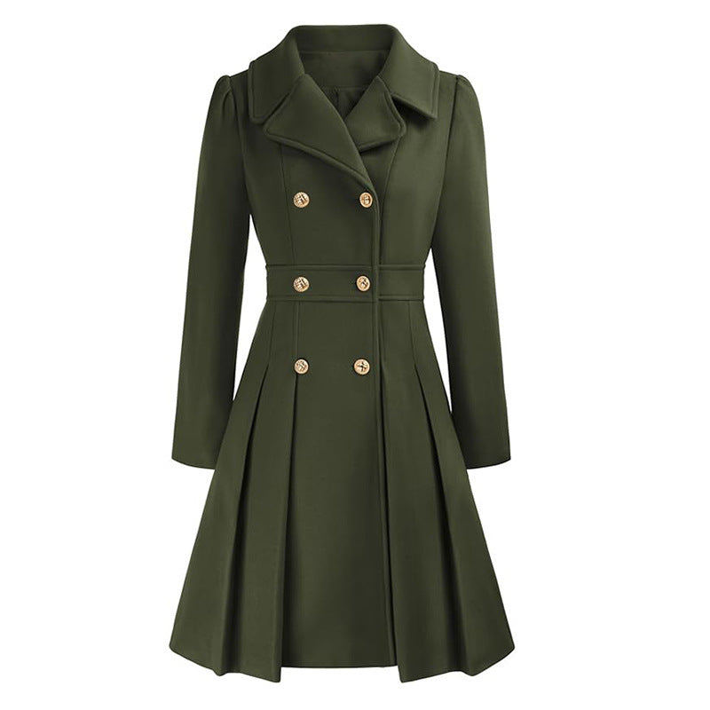 Damen taillierter Trenchcoat mit doppelter Knopfreihe und Falten Drune