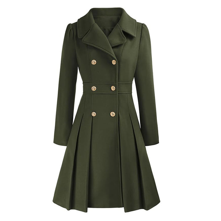 Damen taillierter Trenchcoat mit doppelter Knopfreihe und Falten Drune