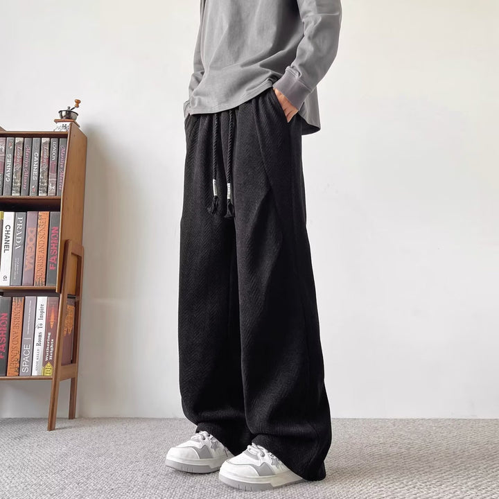 Herren Weite Lounge‑Hose mit Kordelzug und Fischgrät‑Struktur Drune