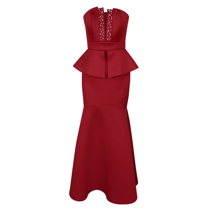 Damen Abendkleid mit schimmernden Details und voluminösem Peplum Drune