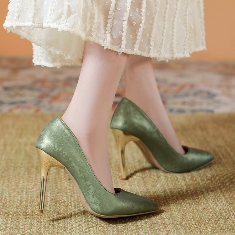 Damen elegante Pumps mit glänzendem Goldabsatz Drune