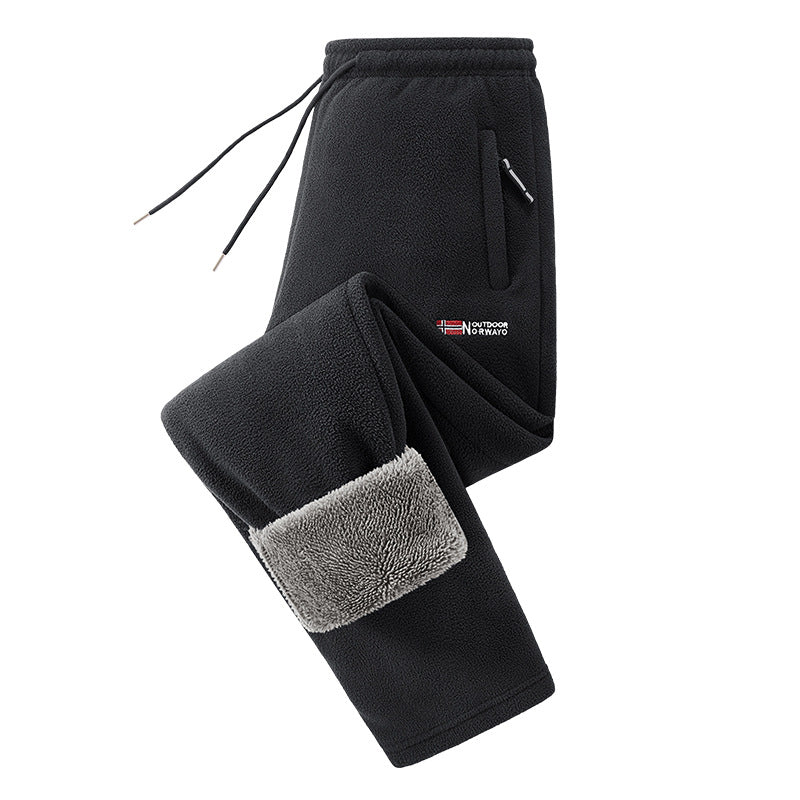 Herren Thermo-Fleece-Jogginghose mit umschlagbarem Sherpa-Bündchen, verdeckten Reißverschlusstaschen und elastischem Kordelbund Drune