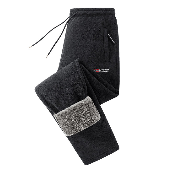 Herren Thermo-Fleece-Jogginghose mit umschlagbarem Sherpa-Bündchen, verdeckten Reißverschlusstaschen und elastischem Kordelbund Drune