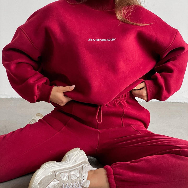Damen Oversize-Lounge-Set mit Stehkragen und elastischer High-Waist-Jogginghose Drune