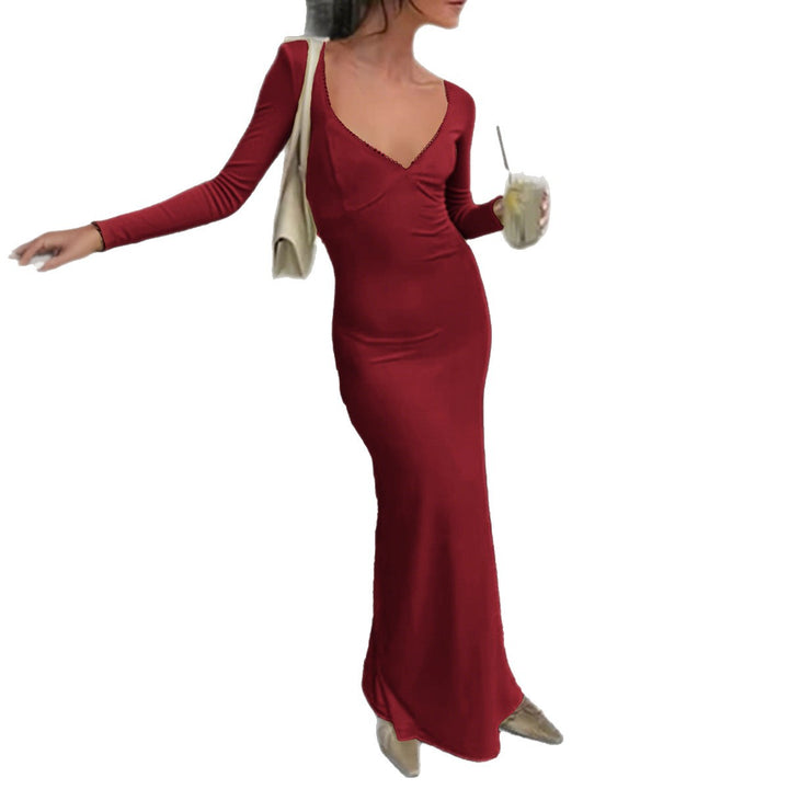 Damen nan figurbetontes Maxikleid mit herzförmigem Ausschnitt, langen Ärmeln und schmaler Meerjungfrau-Silhouette Drune