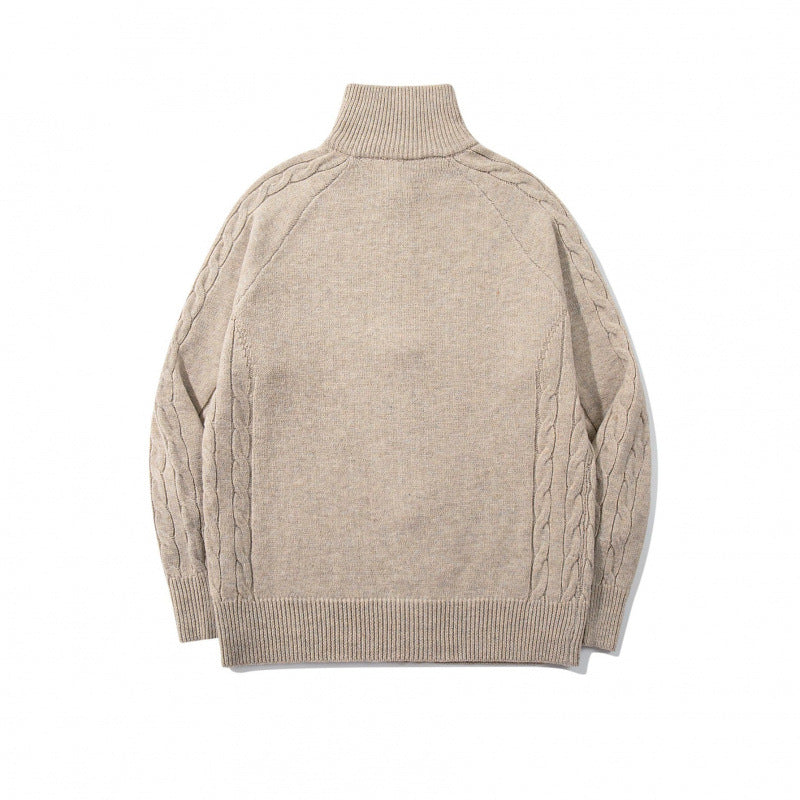 Unisex Boxy-Zip-Strickjacke mit Stehkragen, Zopfmusterärmeln und gerippten Abschlüssen Drune