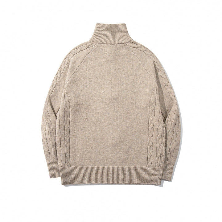 Unisex Boxy-Zip-Strickjacke mit Stehkragen, Zopfmusterärmeln und gerippten Abschlüssen Drune