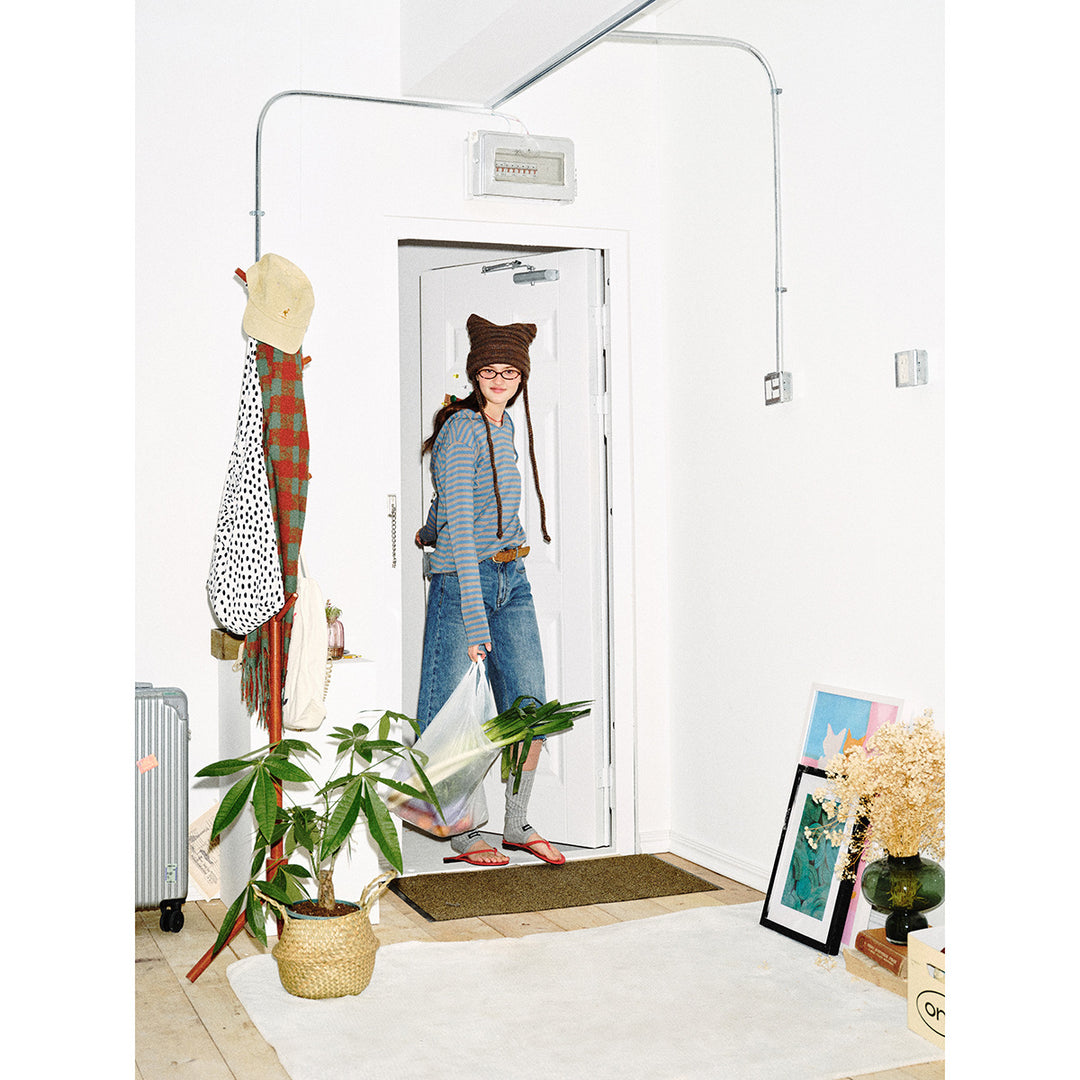 Damen Gestreiftes Langarm-Hoodie-Shirt mit V‑Ausschnitt und Kapuzenband Drune