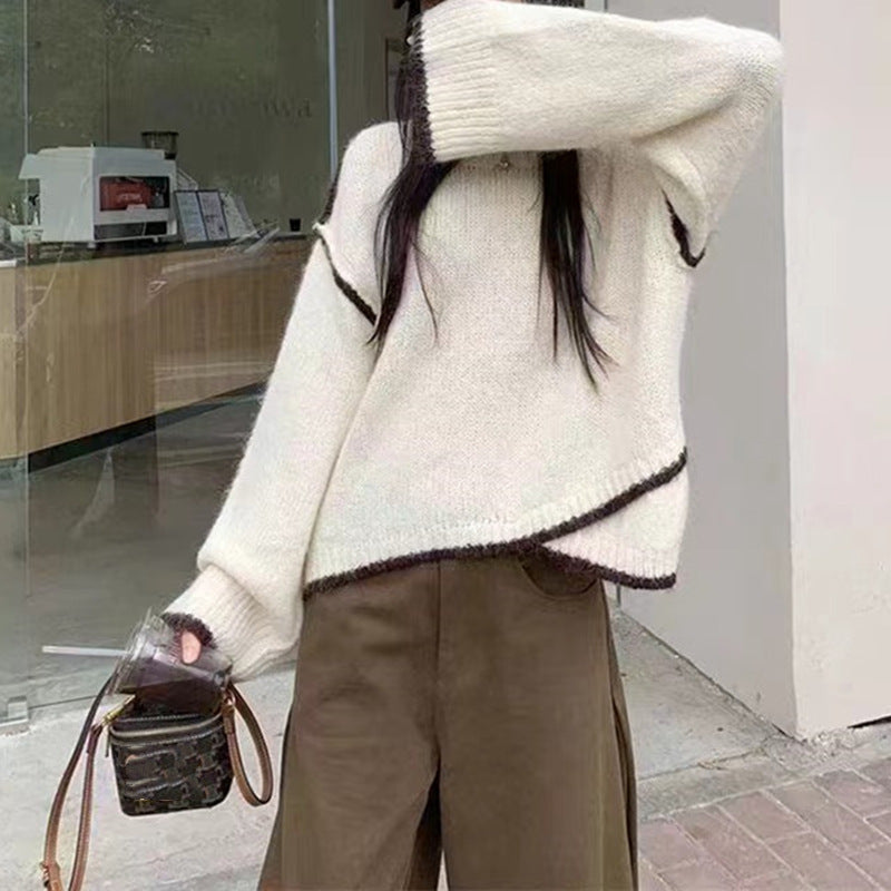 Damen Grober Strickpullover mit Kontrastfarben und lässigem Schnitt Drune