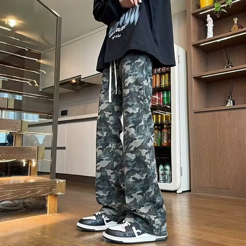 Herren weite Cargohose mit modischem Camouflage-Muster und verstellbarem Bund Drune