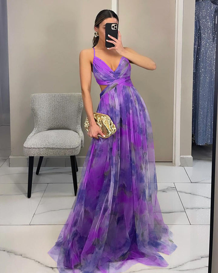 Damen Maxikleid mit kunstvollem Wickeldesign und transparentem Rock Drune