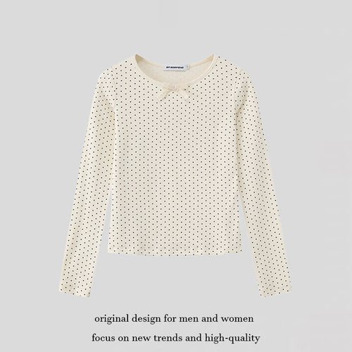 Damen Langarmshirt aus weichem Baumwolljersey mit Pünktchenmuster und Zierknoten Drune