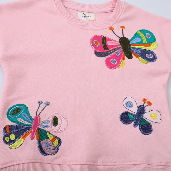 Mädchen Sweatshirt mit bunten Schmetterlings-Stickereien Drune