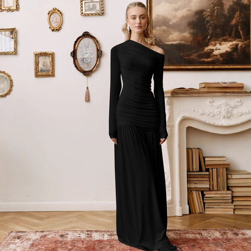 Damen Elegantes Maxikleid mit asymmetrischem Schnitt und Raffung Drune