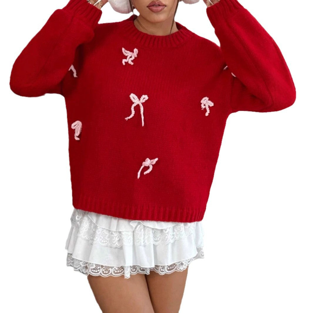 Damen Großer Strickpullover mit verspielten Schleifen Drune