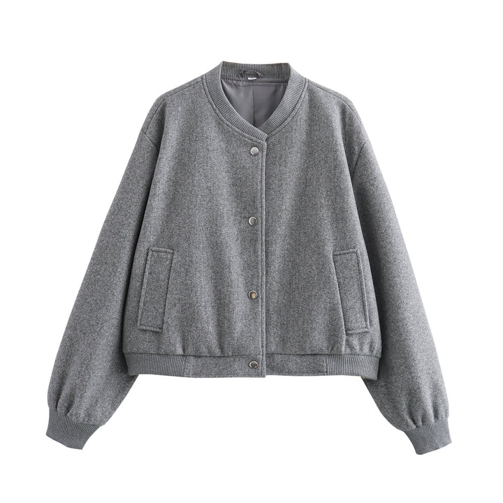 Damen 70+ kurze Wollmix‑Blousonjacke mit Reißverschluss, Hemdkragen und Pattentaschen Drune