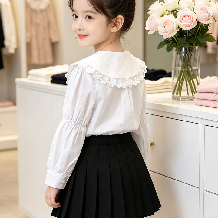 Mädchen Bluse mit großem Kragen und romantischen Rüschen Drune