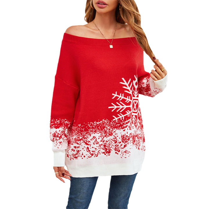 Damen Weihnachtsstrickpullover mit lässigem Schnitt und Schneeflocken-Motiv Drune