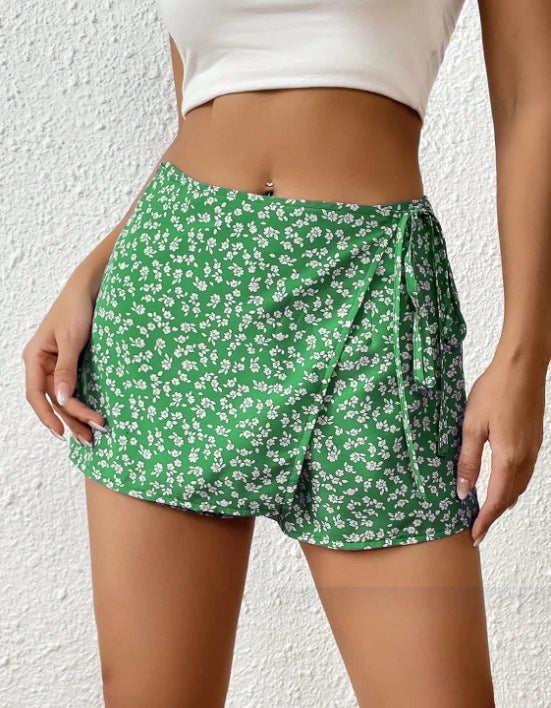 Damen Modische Shorts mit Blumendruck und elastischem Bund Drune