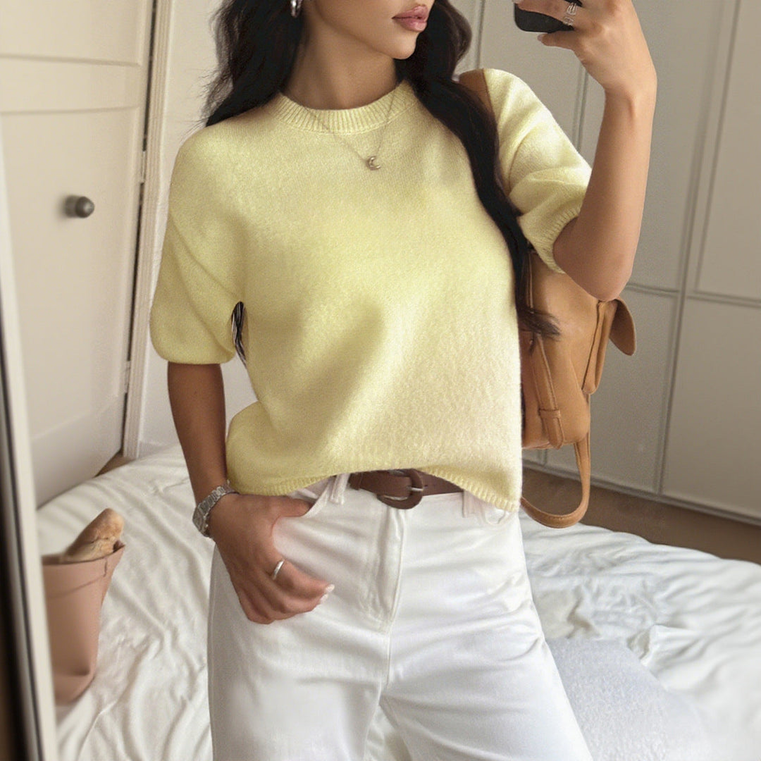 Damen kurzärmeliges Strickoberteil mit lässigem Schnitt Drune