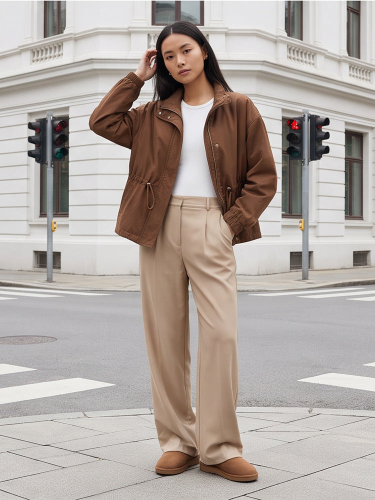 Damen Utility-Fieldjacke mit Tunnelzugtaillierung, hohem Kragen und elastischen Bündchen Drune