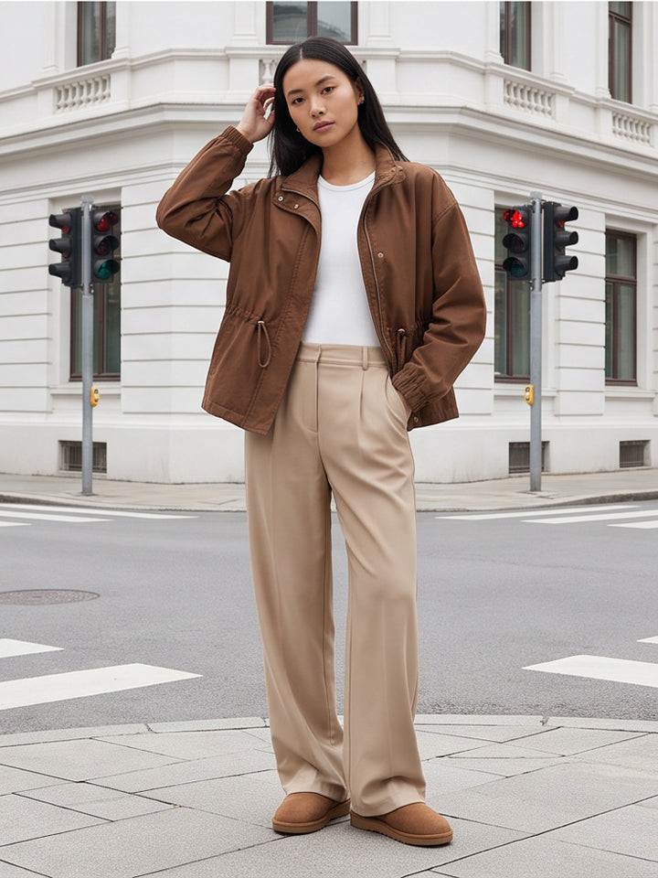 Damen Utility-Fieldjacke mit Tunnelzugtaillierung, hohem Kragen und elastischen Bündchen Drune