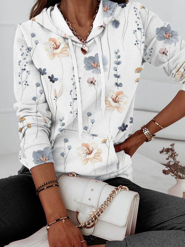 Damen Kapuzenpullover mit floralem Print und Kängurutasche Drune
