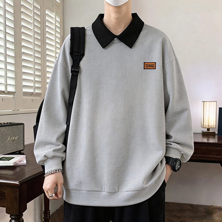 Herren Weitgeschnittenes Polo-Sweatshirt mit Kontrastkragen und Waffelstruktur Drune