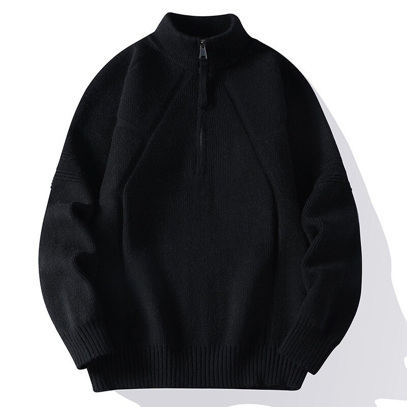 Herren Strick-Halbzip-Pullover mit Stehkragen und strukturierten Rippdetails Drune