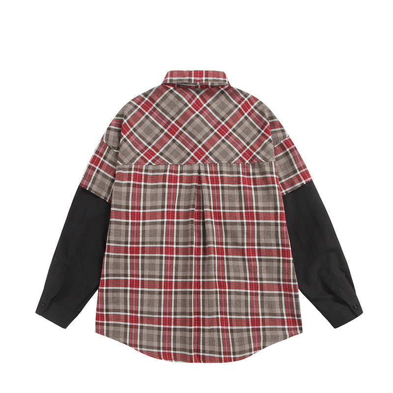 Unisex Oversized-Hemdjacke im Layering-Look mit kontrastierenden Ärmeln und Brustpattentaschen Drune